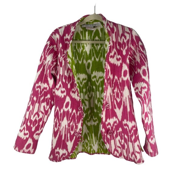 Gretchen Scott Designs Womens Reversible Ikat Cardigan S Pink & Green - Picture 5 of 5